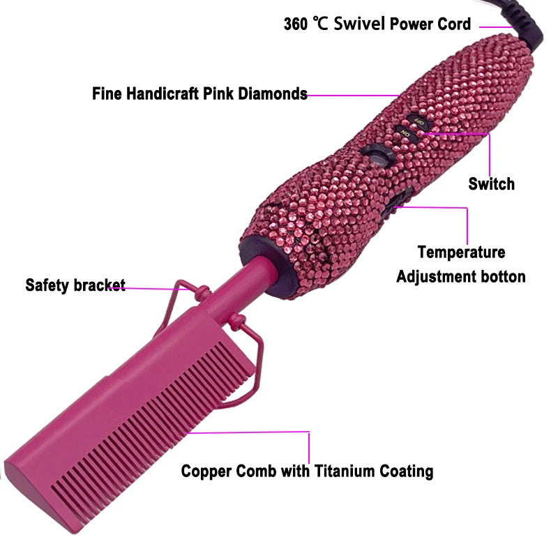Peigne chaud 2 en 1 peigne chaud lisseur avec strass peigne chauffant électrique pente quente peigne chauffant lisseur cheveux outils