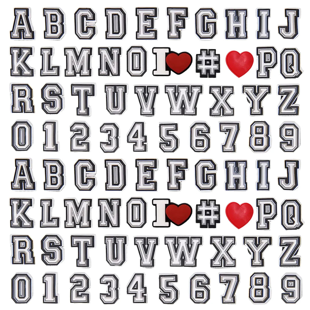 26 / 28 / 39 / 54 / 78 pièces de breloques pour chaussures – Série lettres de l’alphabet et cœurs. Accessoires DIY pour personnaliser les sandales, sacs de plage et chaussures. Pin’s décoratifs pour chaussures permettant de créer des styles variés.
