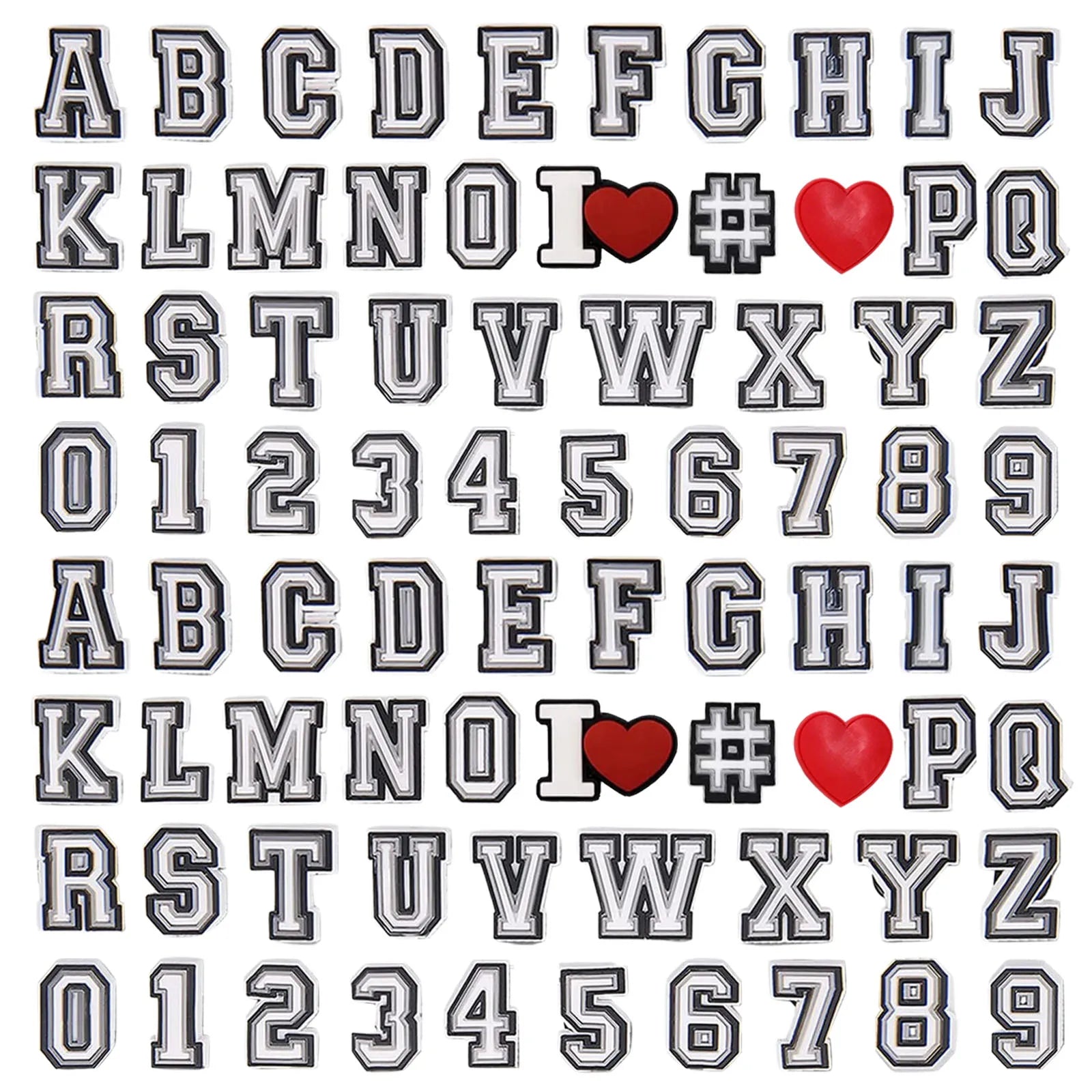 26 / 28 / 39 / 54 / 78 pièces de breloques pour chaussures – Série lettres de l’alphabet et cœurs. Accessoires DIY pour personnaliser les sandales, sacs de plage et chaussures. Pin’s décoratifs pour chaussures permettant de créer des styles variés.