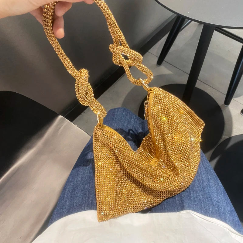 Sac à bandoulière type hobo de créateur de luxe, fait main, sac de soirée/clutch brillant avec strass, pochette en cristal, sac à main et sac hobo.