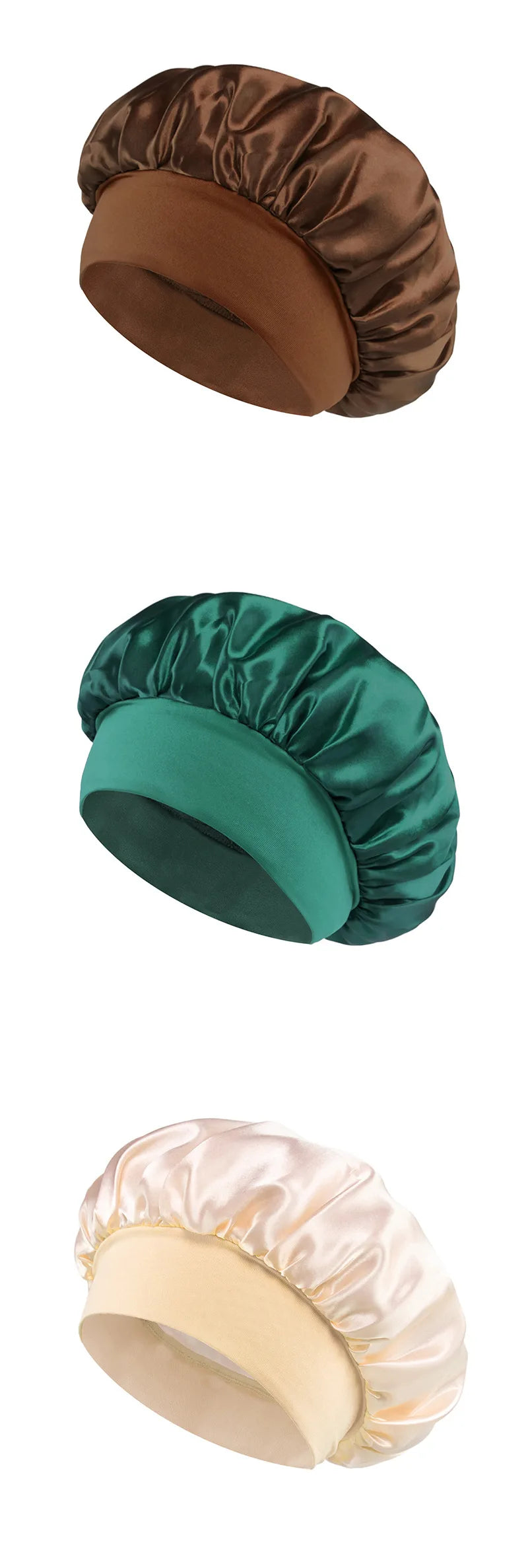 Bonnet en Satin pour femmes, pour dormir, soins capillaires, Bonnets en soie, solide, à larges bords, avec bande élastique souple