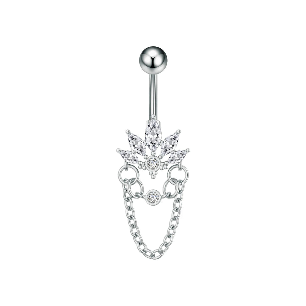 Anneaux de nombril incurvés 14G, cristaux CZ, corps Sexy, chaînes de nombril, fleur, Piercing de ventre, Umbigo, bijoux en acier inoxydable