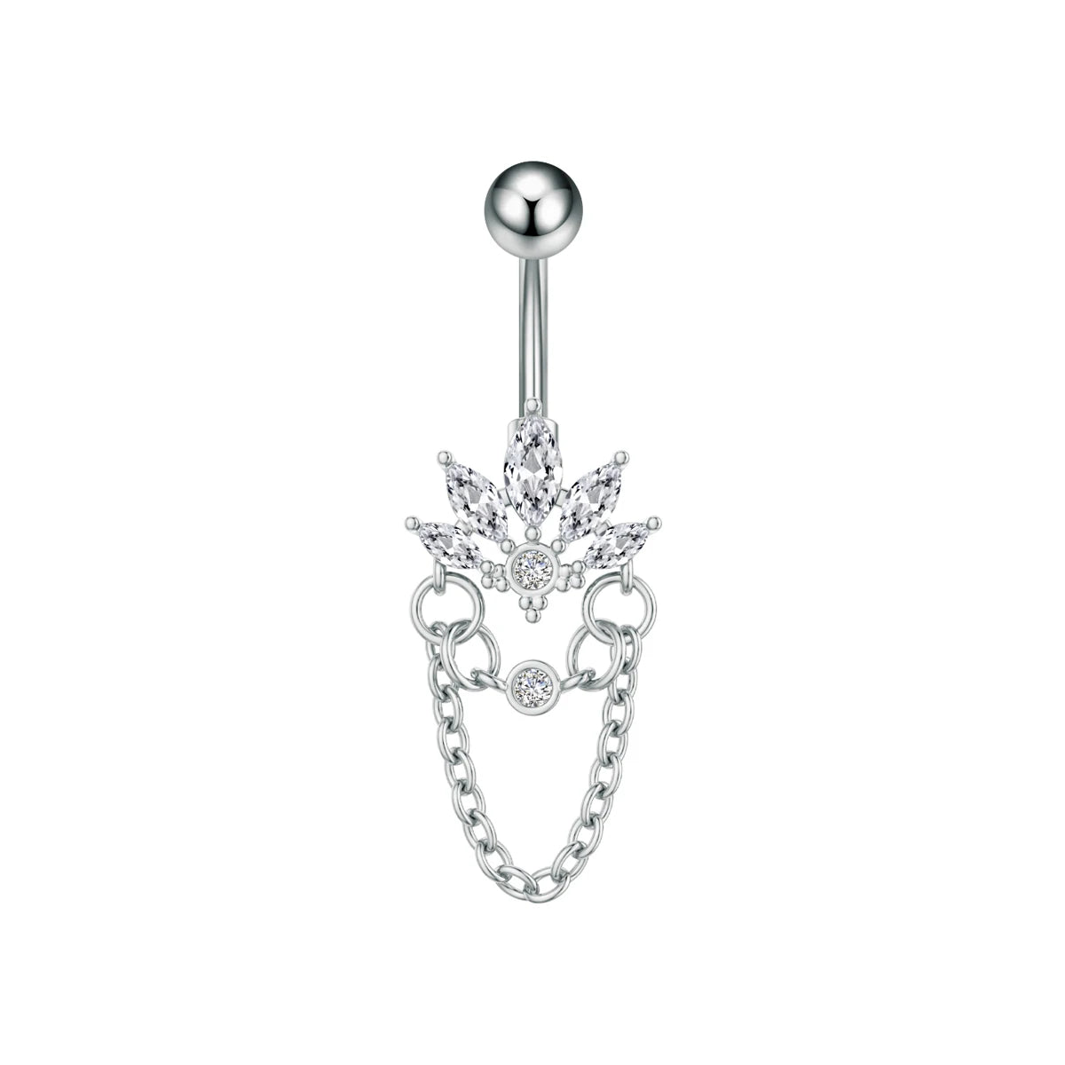 Anneaux de nombril incurvés 14G, cristaux CZ, corps Sexy, chaînes de nombril, fleur, Piercing de ventre, Umbigo, bijoux en acier inoxydable