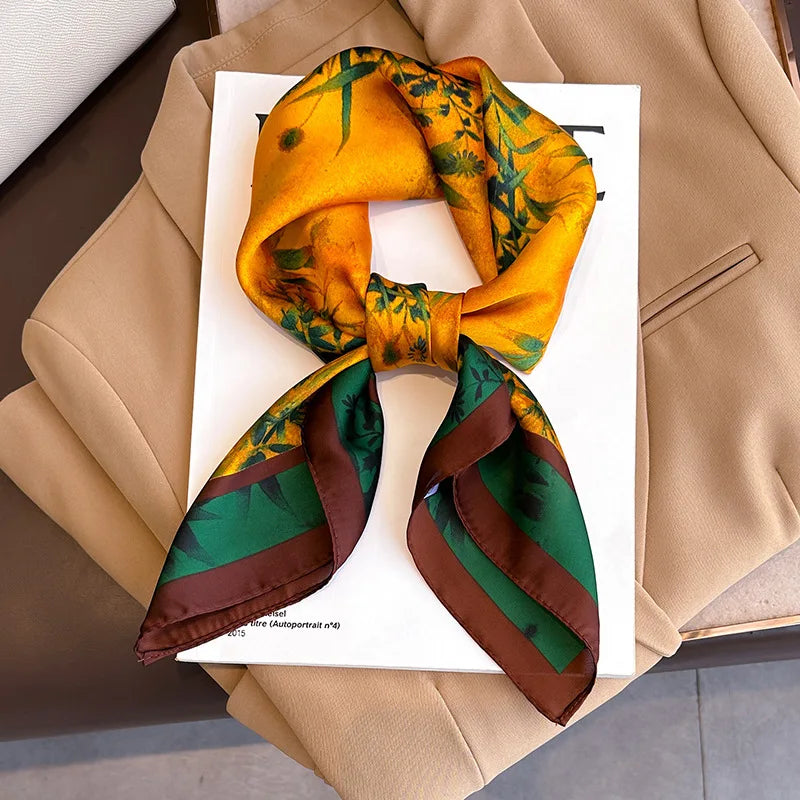 Écharpe Pashmina en soie imprimée pour femmes, châle carré, bandeau décoratif, Design de luxe, Bandana, nouvelle mode 70x70cm, 2026