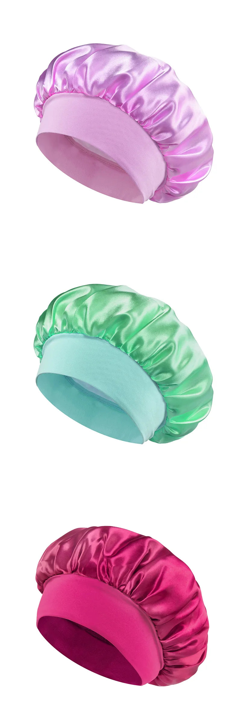 Bonnet en Satin pour femmes, pour dormir, soins capillaires, Bonnets en soie, solide, à larges bords, avec bande élastique souple
