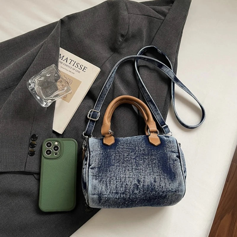 Sac bandoulière classique en jean délavé de haute qualité, sac à main décontracté à porter sous le bras, style coréen, sac de transport pour le quotidien