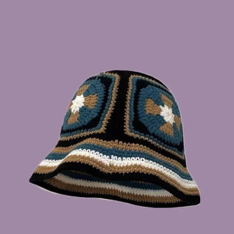 Chapeau seau coréen fait à la main au Crochet pour femmes, tissage tricoté, mode fleurs Y2k, bonnet de bassin, nouvelle collection automne hiver