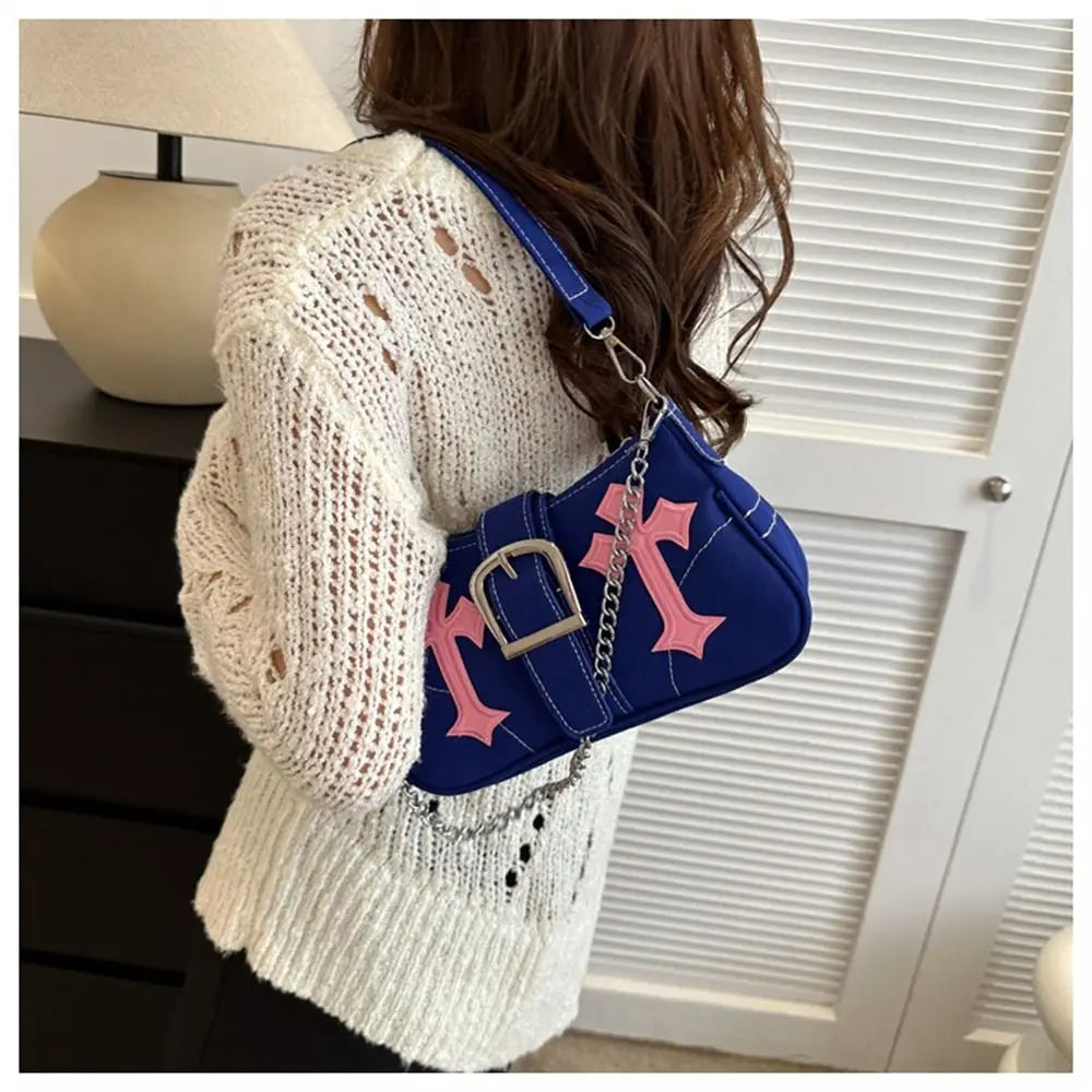 Sac à main avec fermoir métallique Hasp, sac bandoulière, sac porté sous le bras, sac cabas en toile simple et décontracté, accessoire de mode tendance au style urbain.