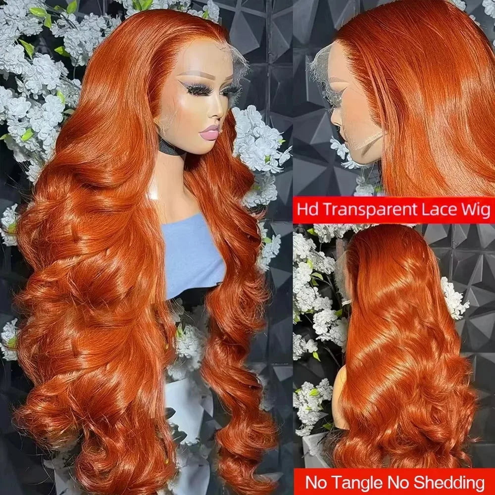 Perruque Lace Front HD 40 pouces 350Ginger Body Wave 13x4 13x6 en cheveux humains colorés pour femmes, pré-épilée, densité 250%