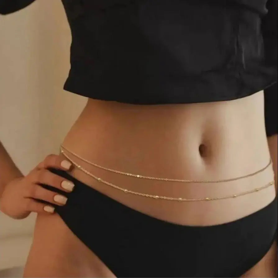 Chaînes de ventre à pampilles en strass pour femmes, Double couche en métal, pour vacances à la plage, maillons de ventre, bijoux de taille pour le corps