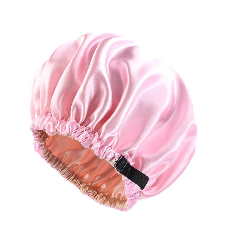 Bonnet en Satin pour dormir, Bonnet en soie réglable pour cheveux bouclés, Double couche, grand bonnet de sommeil doublé en Satin pour femmes