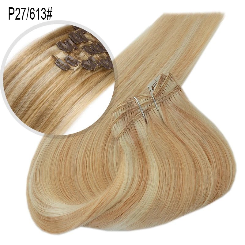 100% vrais cheveux humains blonds Clips dans les Extensions de cheveux paquets naturel noir en vrac blond 613 couleur Piano cheveux brésiliens 30 pouces