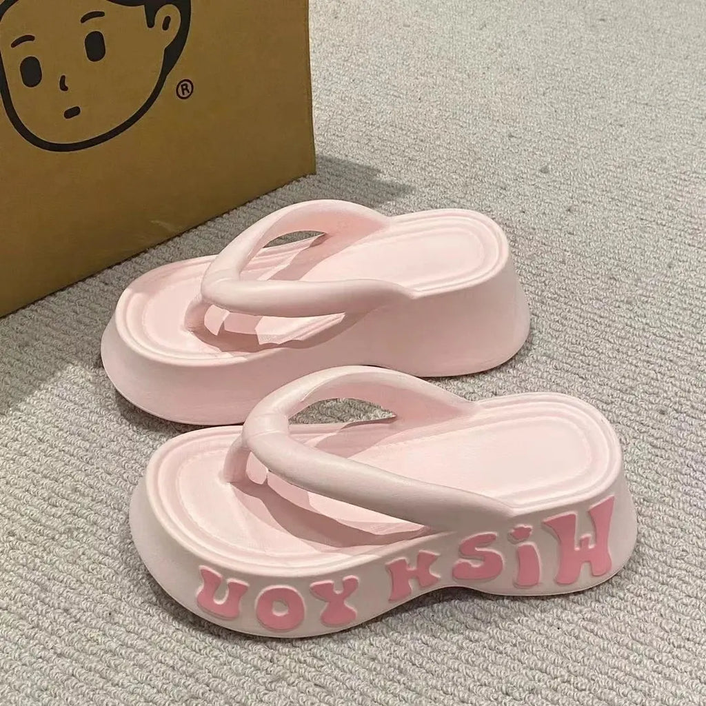 Sandales compensées antidérapantes pour femmes, nouvelle collection été 2026, en EVA, style claquettes de plage, avec lettres, simples et rehaussantes
