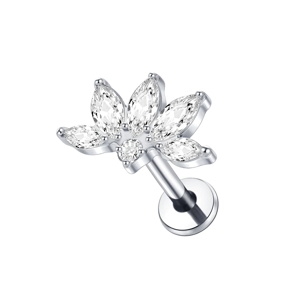 Boucle d'oreille en titane G23, Labret, Tragus, clou, filetage interne, anneaux à lèvres en Zircon, Cartilage Helix, Piercing, bijoux pour le corps, 16G, 1 pièce