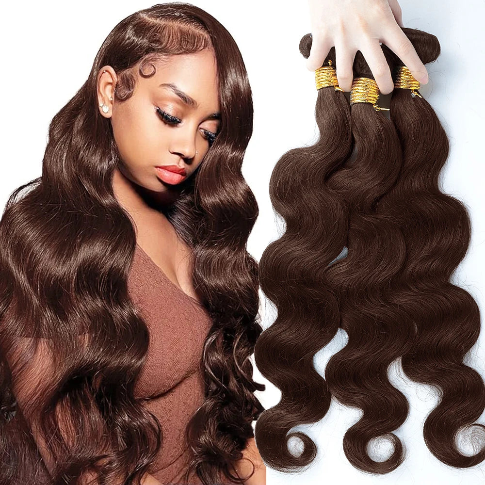 # 4 Bundles de Cheveux Humains Ondulés Brun Foncé 1/3 Pièces, Extensions de Cheveux Remy Brésiliens à Double Trame de 18 à 30 Pouces pour Femmes