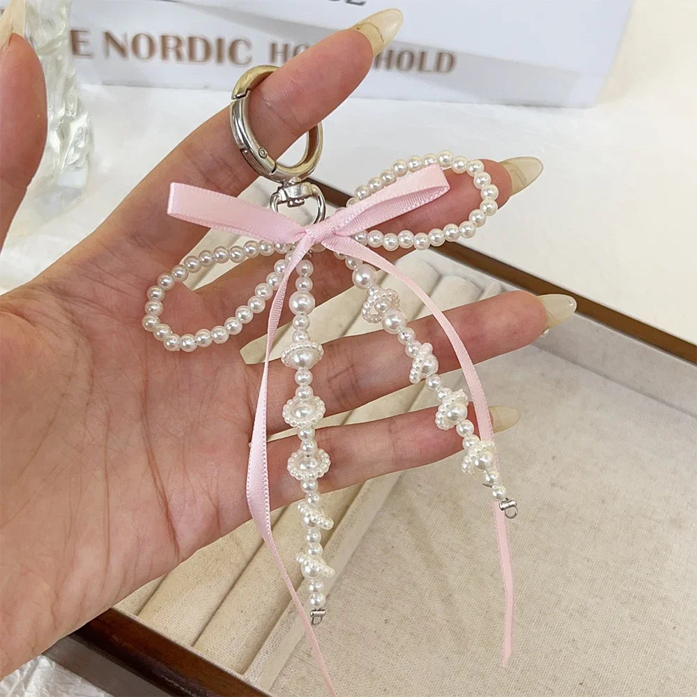 Nouveau Porte-clés Coréen Tendance 2026 avec Nœud Perlé et Pendentif Cœur, Style Y2K Esthétique Ins, Accessoire de Sac pour Fille