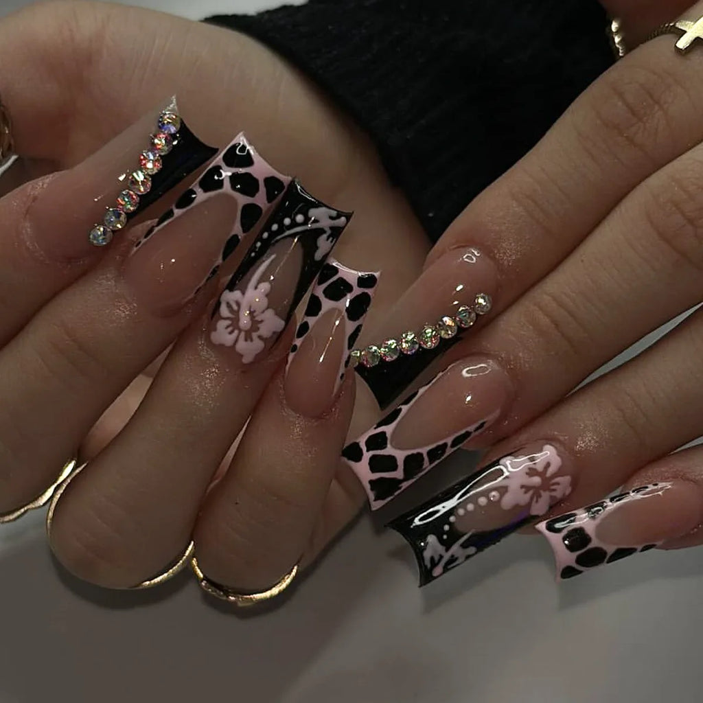 Faux Ongles Longs Bruns N64.Glitter Ballet Wearable, Design Français, Presse Complète sur Nail Ins, Nail Tips Art, 24Pcs