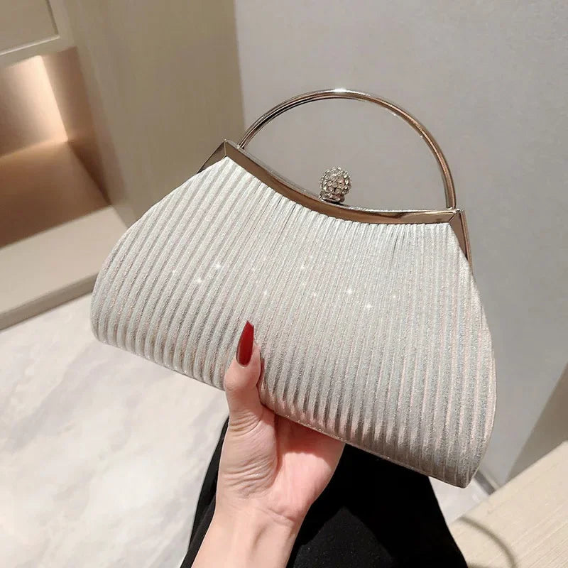 Sac à main de soirée plissé pour femmes, pochette de jour à paillettes avec poignée supérieure, sac à Clip pour dîner de mariage, bourse de fête en diamant doré