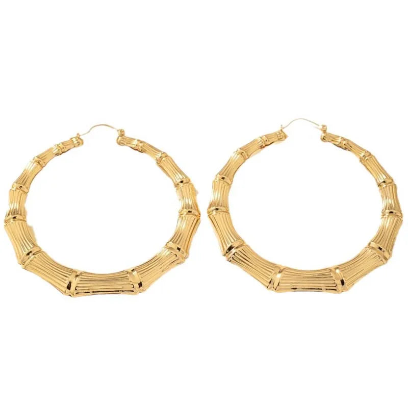 Grandes boucles d'oreilles en bambou pour femmes, exagérées, à la mode, couleur or, cercle rond géométrique, bijoux cadeaux de fête