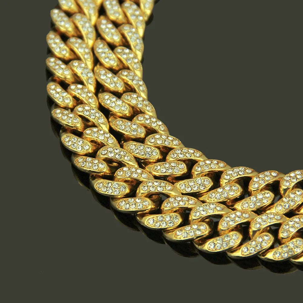 Collier chaîne en zircon – Chaîne gourmette robuste et luxueuse, style Hip-Hop sertie de pierres scintillantes, bijou bling-bling pour soirées et événements.