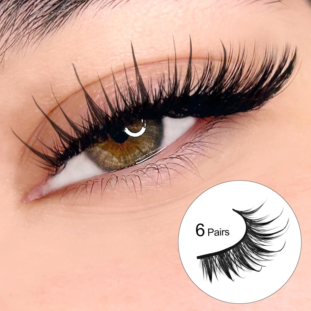 Lasvirey Cils œil de chat, style manga, faux cils 3D en vison, doux, croisés, fins, naturels, ailés, allongés, maquillage
