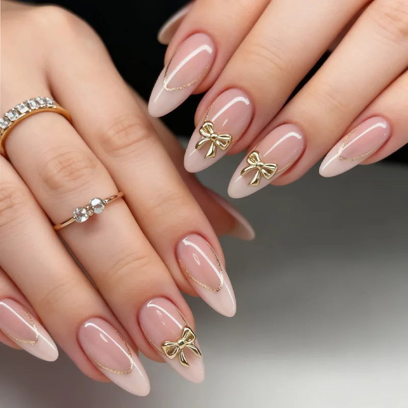24 pièces arc faux ongles blanc français Long Stiletto faux ongles pointe fleur perle conception amande presse sur ongles acrylique couverture complète ongles