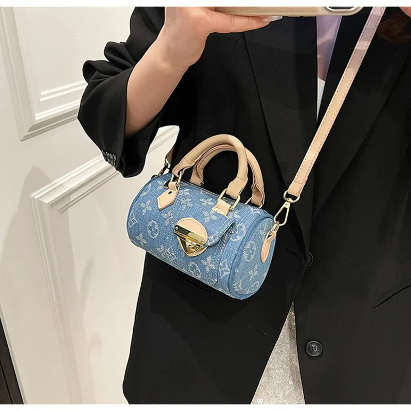 Sacs en jean tendance pour femmes, sacs bandoulière élégants et polyvalents, sacs à main cylindriques ronds à la mode