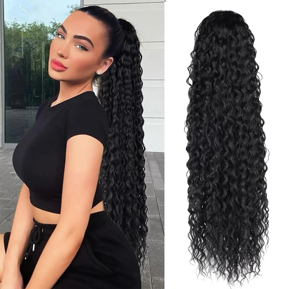 Vague d'eau profonde cordon queue de cheval brésilienne 100% vrais Extensions de cheveux humains postiche naturelle avec pince en 100g Remy queue de poney