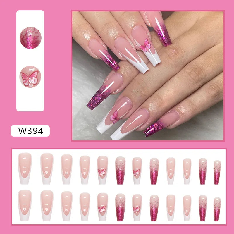 Faux Ongles Longs Bruns N64.Glitter Ballet Wearable, Design Français, Presse Complète sur Nail Ins, Nail Tips Art, 24Pcs