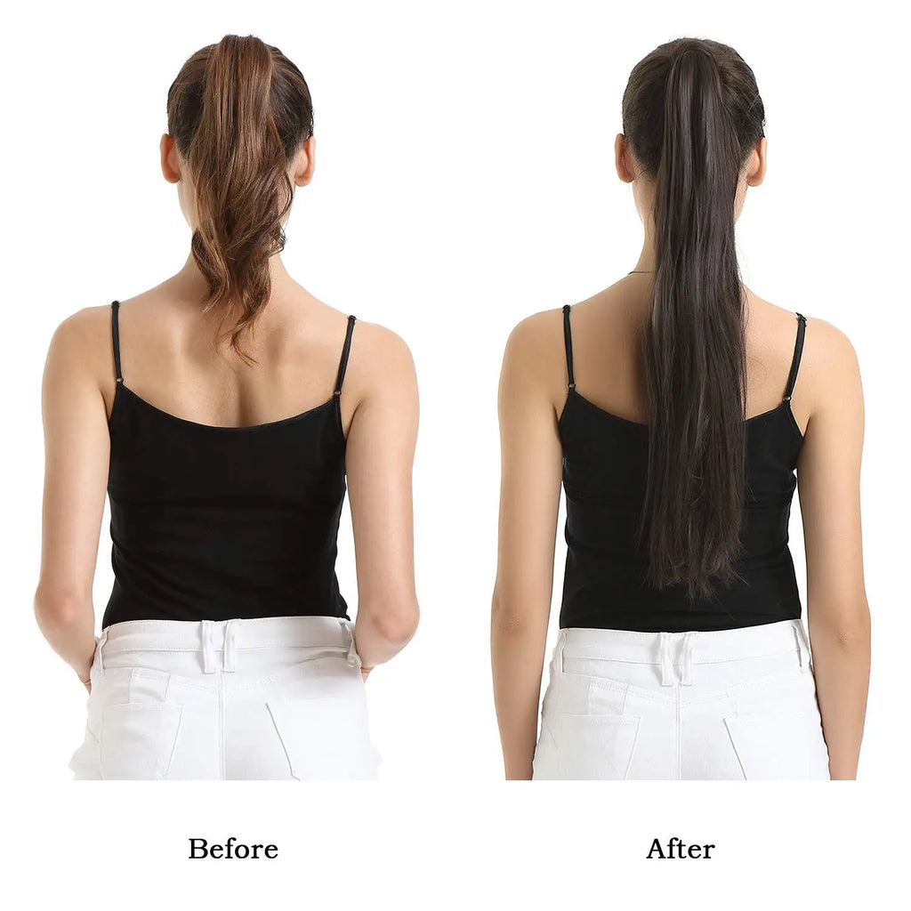 Extensions de Queue de Cheval Synthétiques pour Femme et Fille, Postiche Rond et Long