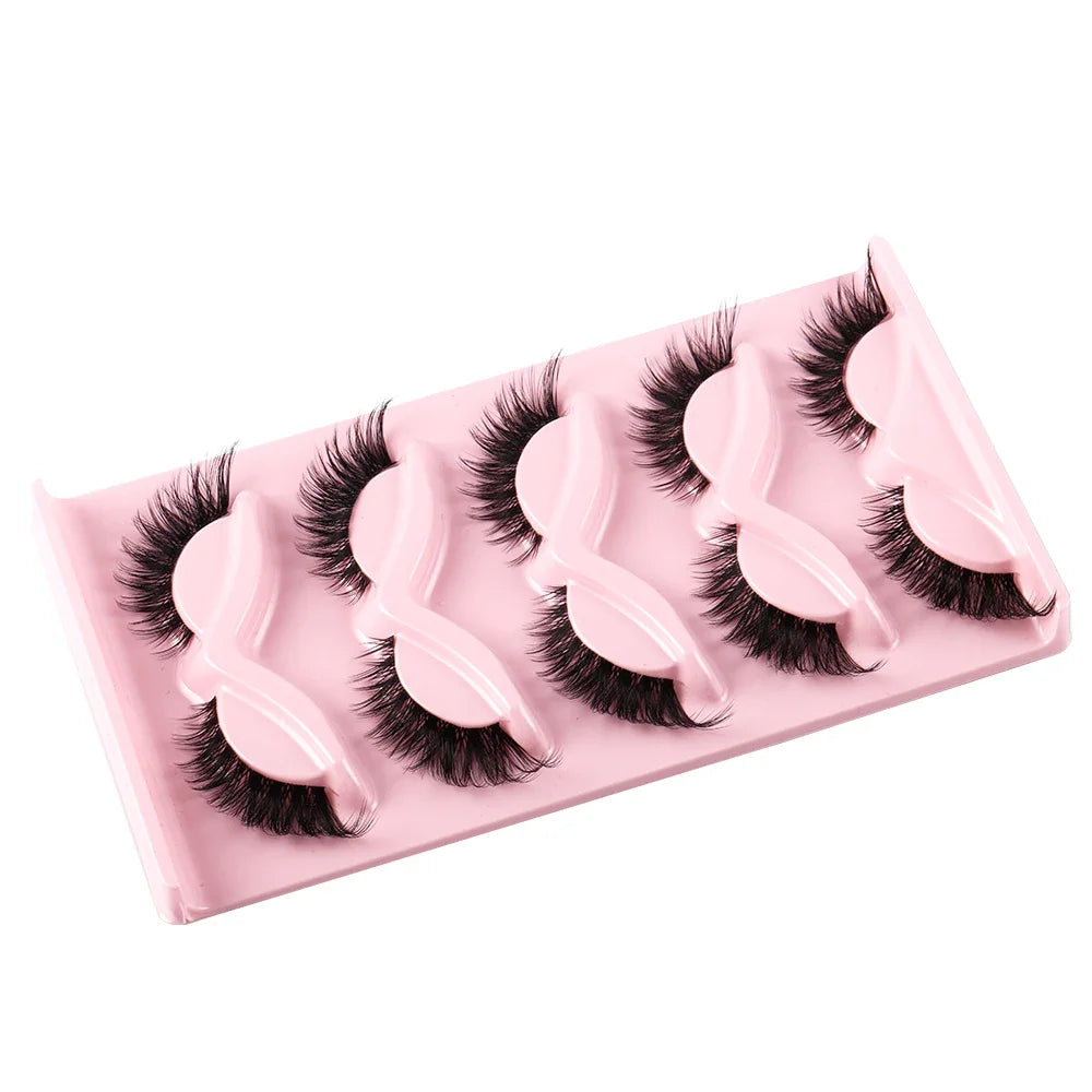 Faux-Cils en Faux Vison Naturel, Longs, Manga, Yeux Ailés, Accessoire de Maquillage, 5 Paires
