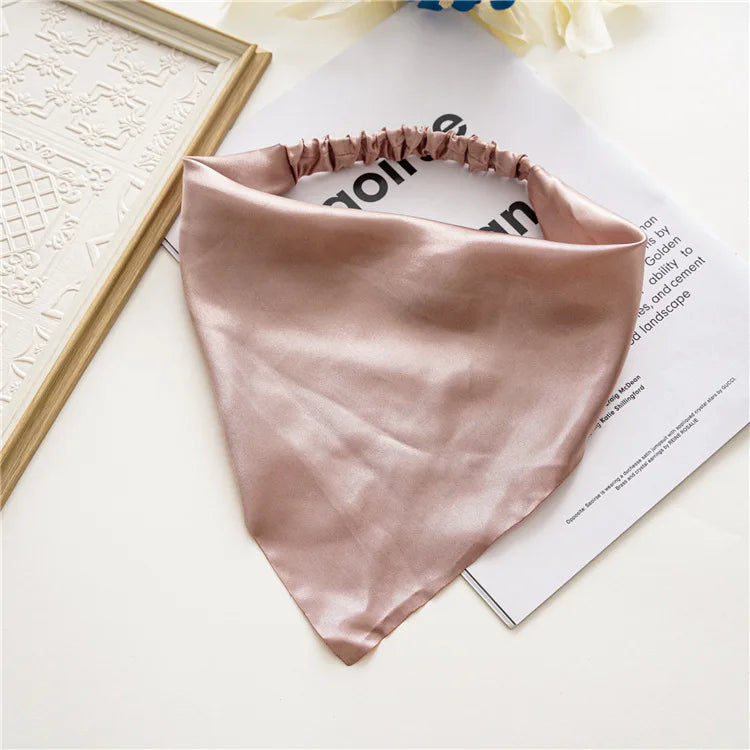 Été femmes couleur unie foulard de cheveux Vintage Triangle Bandanas Satin élastique bandeaux enfants fille bandeaux cheveux accessoires