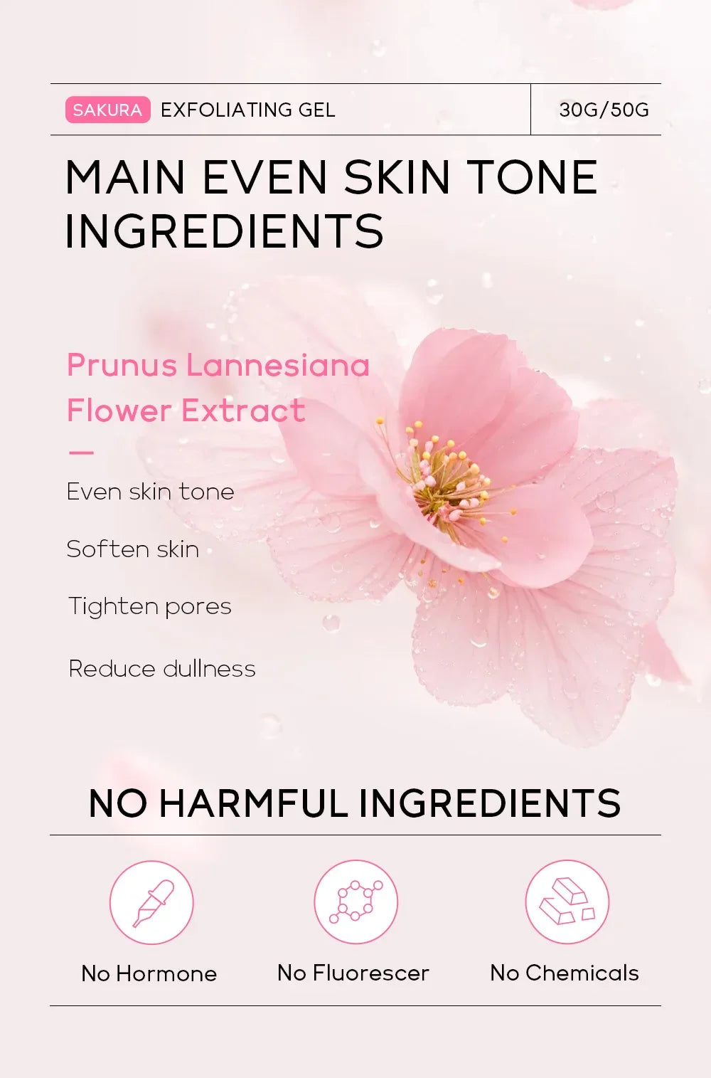 Gel exfoliant Sakura, gommage facial, hydratant, nourrissant, réparateur, crème pour le visage, soin de la peau, 30g/50g