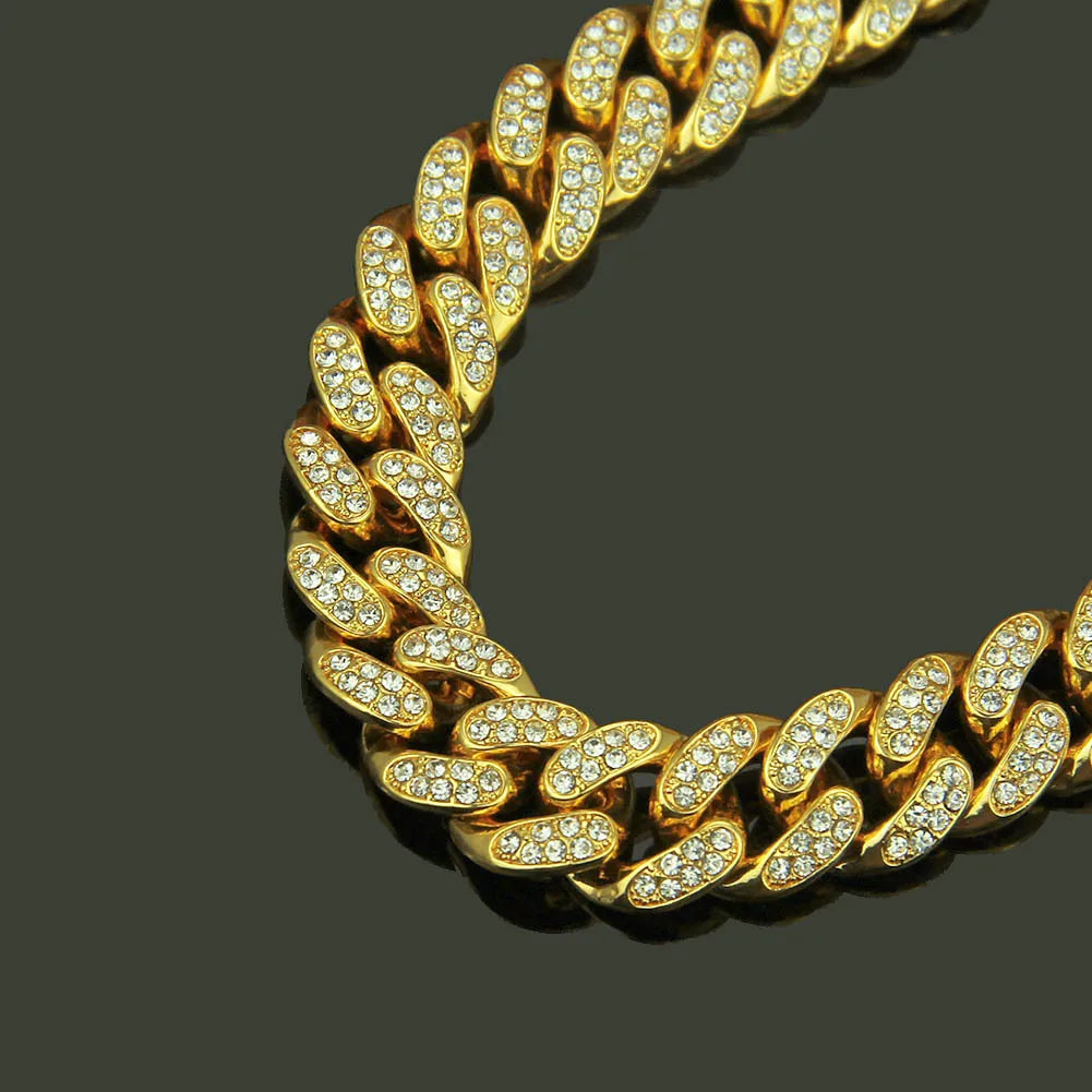 Collier chaîne en zircon – Chaîne gourmette robuste et luxueuse, style Hip-Hop sertie de pierres scintillantes, bijou bling-bling pour soirées et événements.