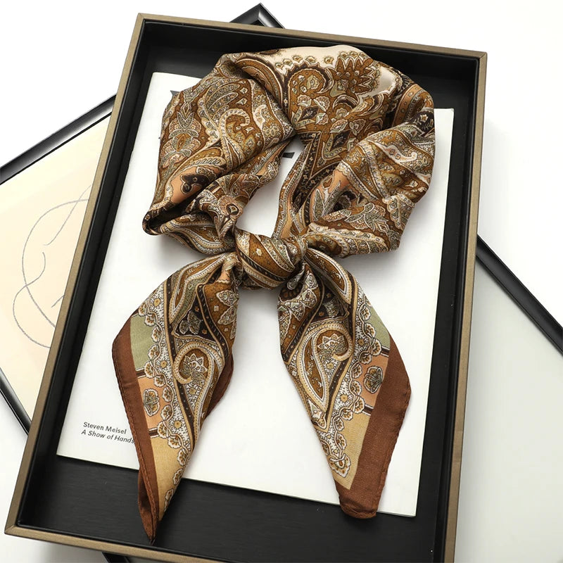 Écharpe Pashmina en soie imprimée pour femmes, châle carré, bandeau décoratif, Design de luxe, Bandana, nouvelle mode 70x70cm, 2026