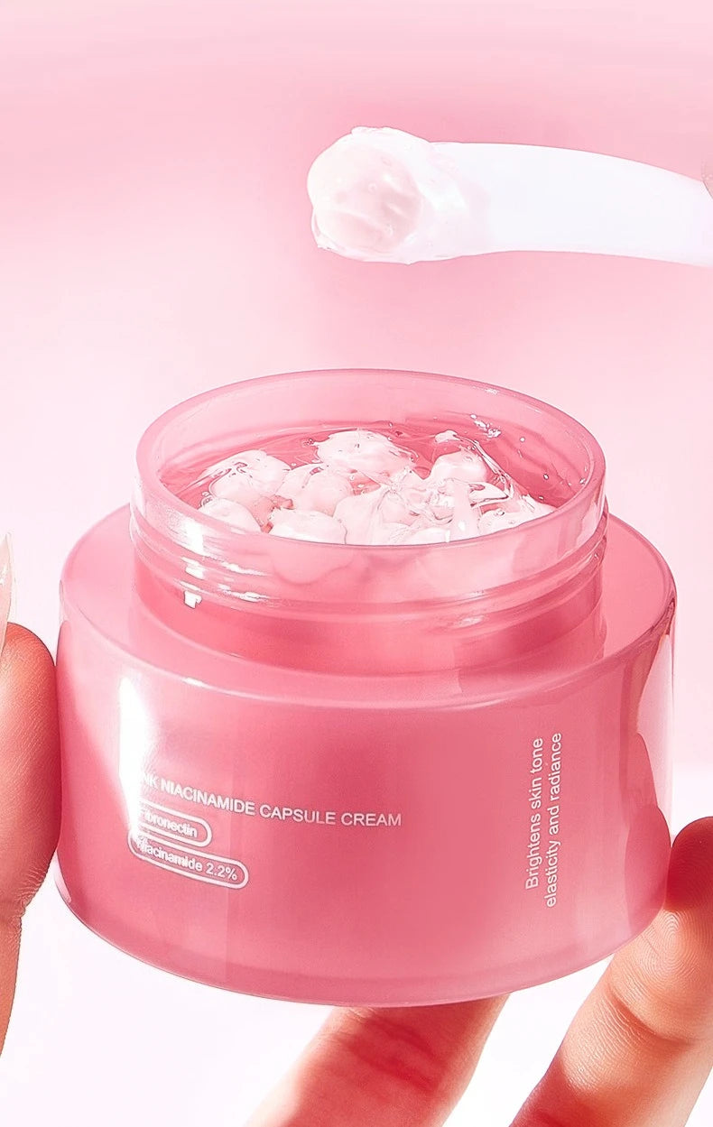 Crème Coréenne au Collagène Rose PDRN en Capsules avec Niacinamide pour un Teint Uniforme, Hydratant Léger Non Gras pour le Visage