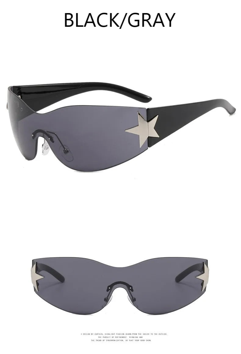 Lunettes de soleil sport punk Y2K de luxe, de marque, de créateur, style masque, monobloc, pour femme, cinq étoiles