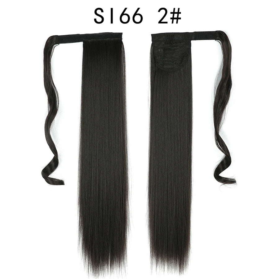 Queue de cheval synthétique longue et droite de 22 pouces, extension de cheveux à enrouler avec clip, résistante à la chaleur, postiche blond