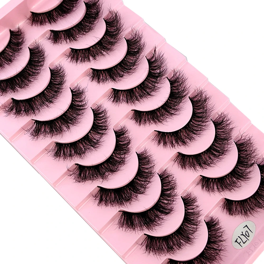 10 paires de vison croisée simulation handmade false cils cils maquillage nude naturel 3D yeux bouclés en désordre