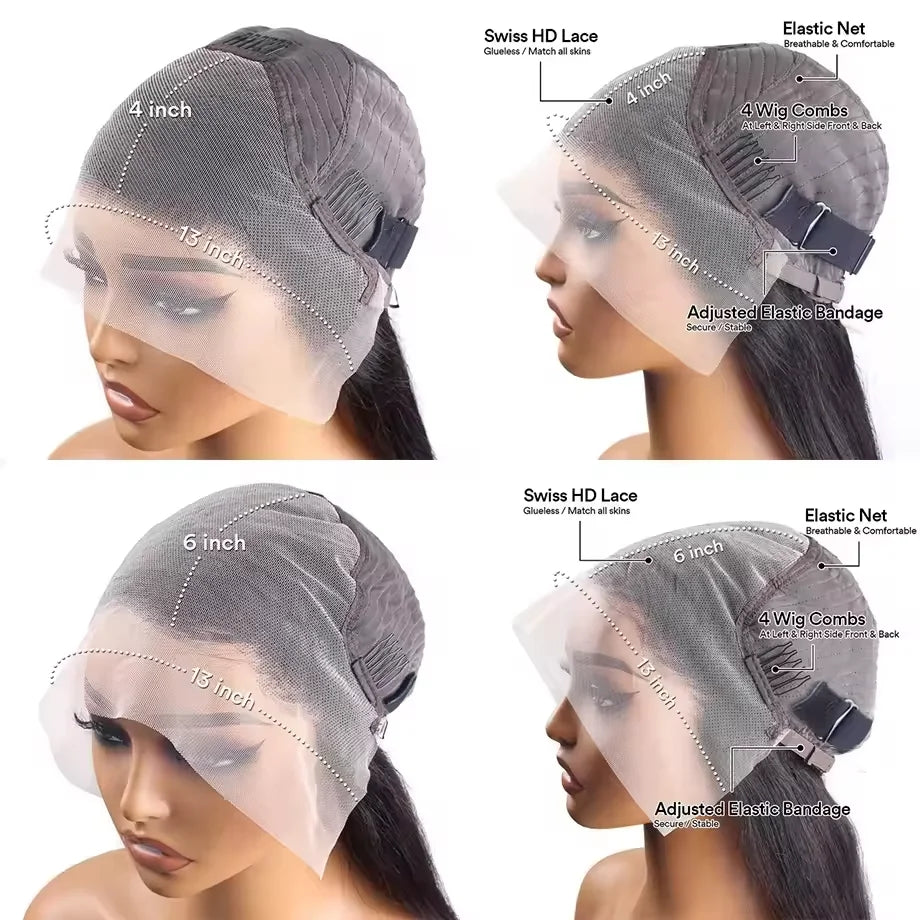Perruque de cheveux humains lisses bordeaux avec dentelle frontale HD 13x6, 30-36 pouces, couleur rouge 99J, pour femmes