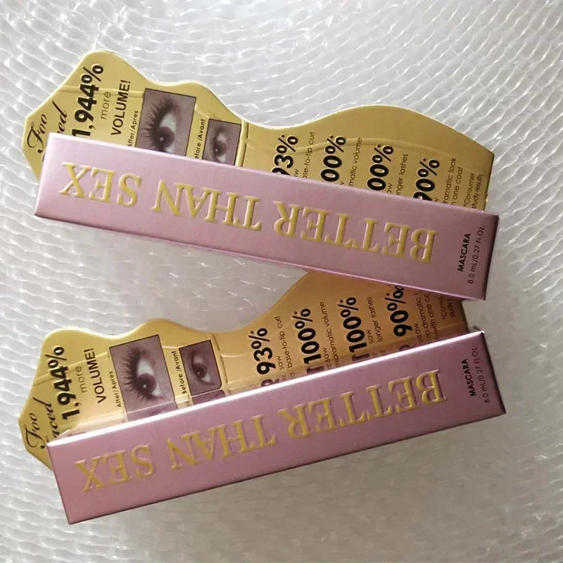TooFaced BetterThanSex mascara imperméable à l'eau pour les grands yeux, maquillage lisse, nourrissant, résistant à la transpiration, touffu, long volume, rose, aluminium, 8ml