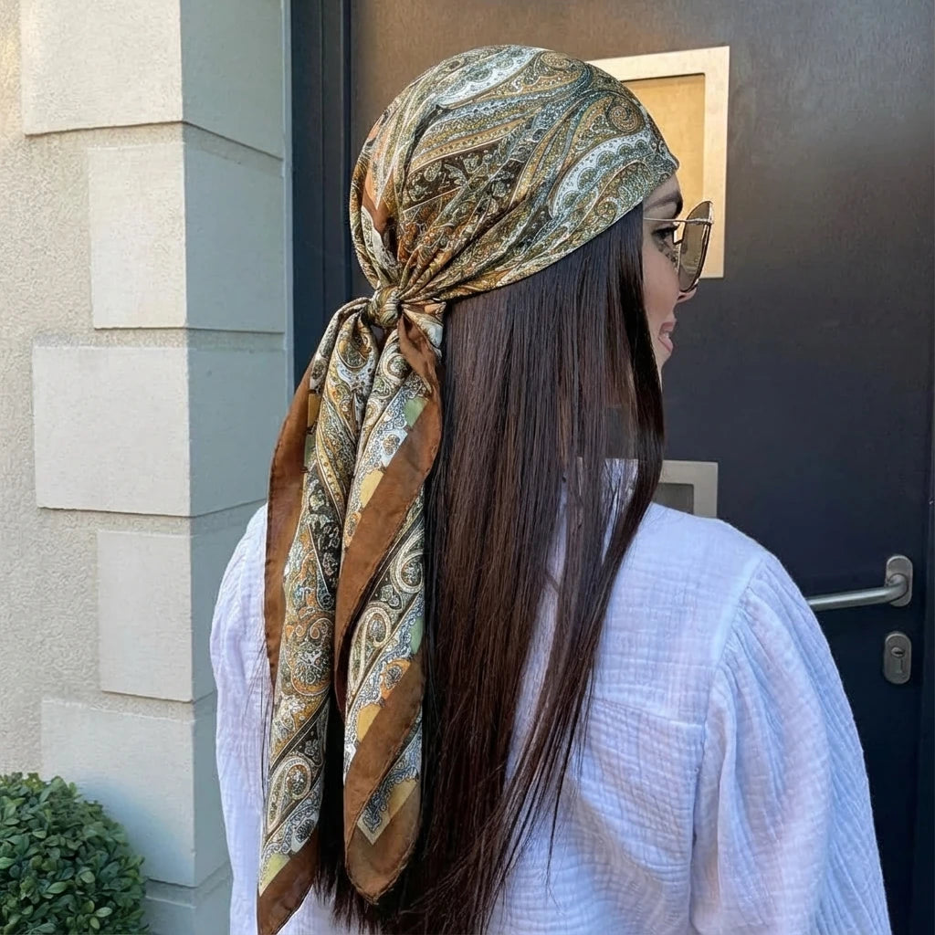 Hijabs en satin à imprimé paisley 90*90cm pour femmes, foulard carré de luxe, bandana, cheveux, foulard doux, hijab, écharpes pour cheveux