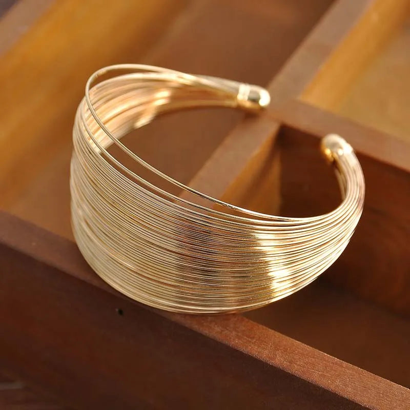 Vintage couleur or hyperbolique couches large fil Bracelet manchette Bracelet pour femmes exagéré métal poignet Wrap Bracelet bijoux cadeau