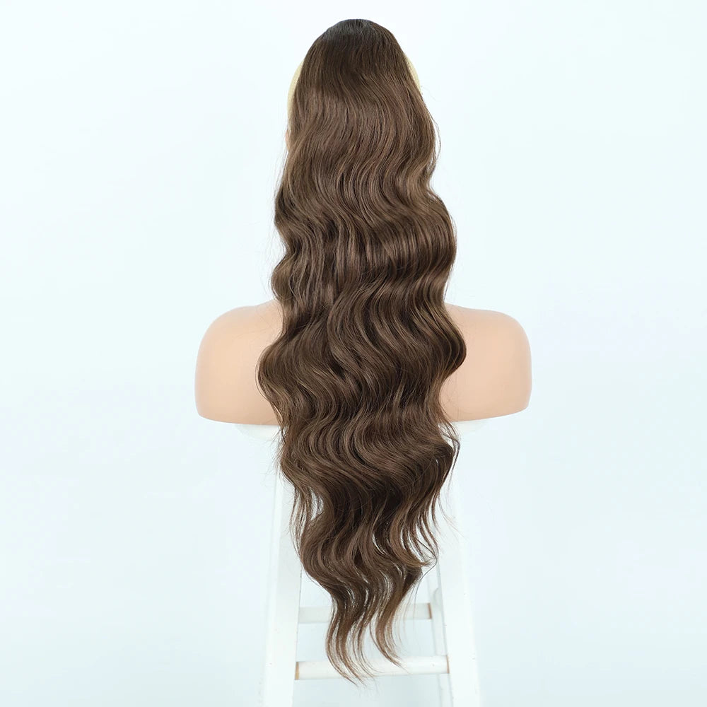 Extension de Cheveux Queue de Cheval Ondulée pour Femme, 24 Pouces, Longue Ondulation, Proximité Wstring, réinitialisation en Queue de Cheval Rouge, Fausse Queue de Cheval, Postiche
