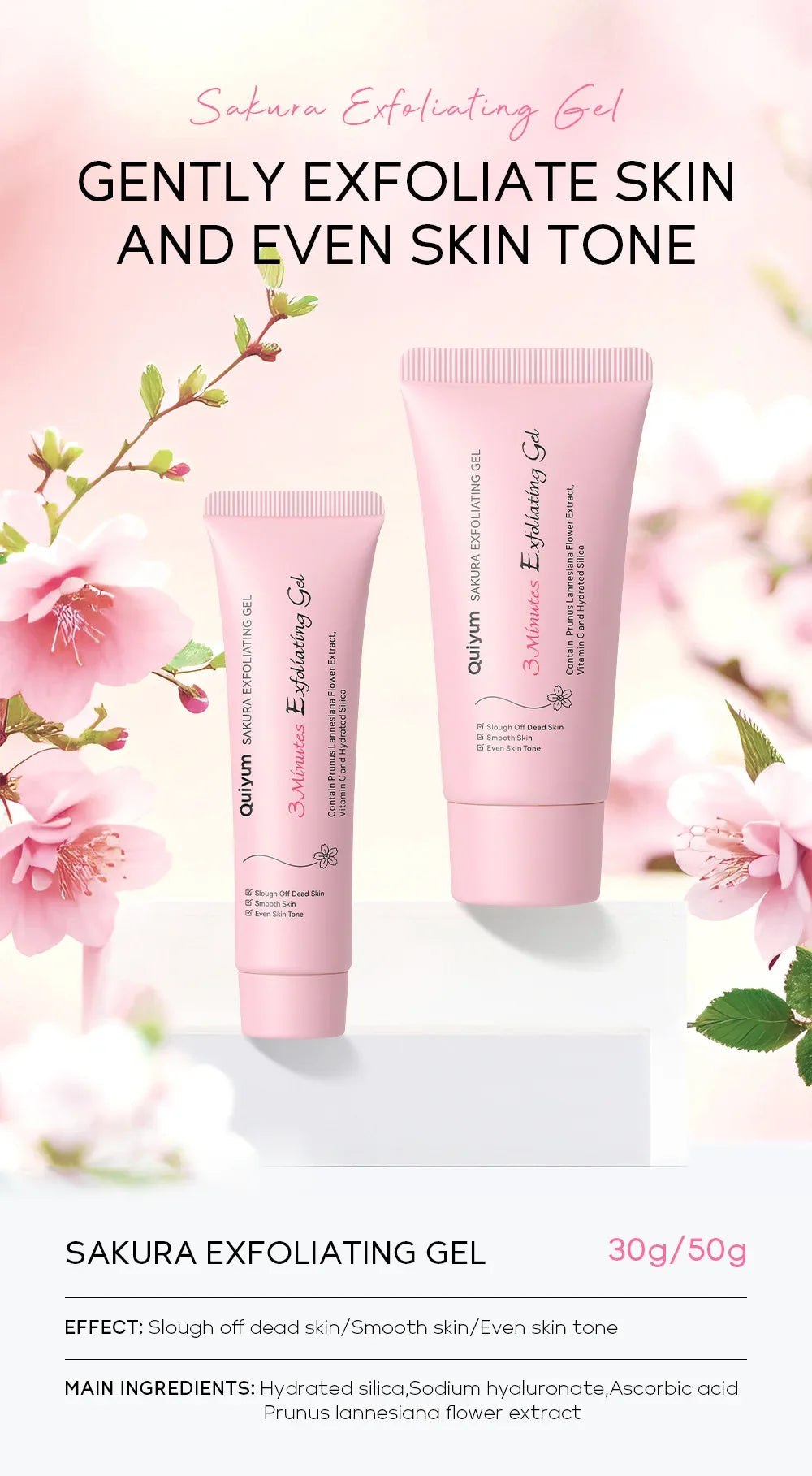 Gel exfoliant Sakura, gommage facial, hydratant, nourrissant, réparateur, crème pour le visage, soin de la peau, 30g/50g