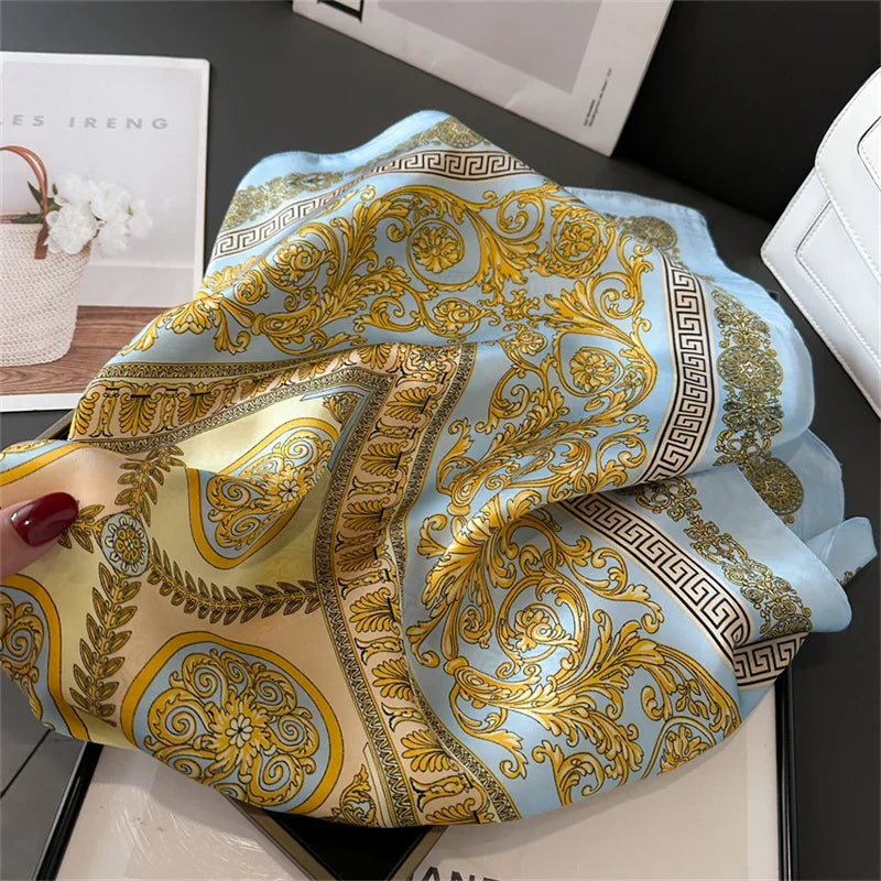 Écharpe Pashmina en soie imprimée pour femmes, châle carré, bandeau décoratif, Design de luxe, Bandana, nouvelle mode 70x70cm, 2026