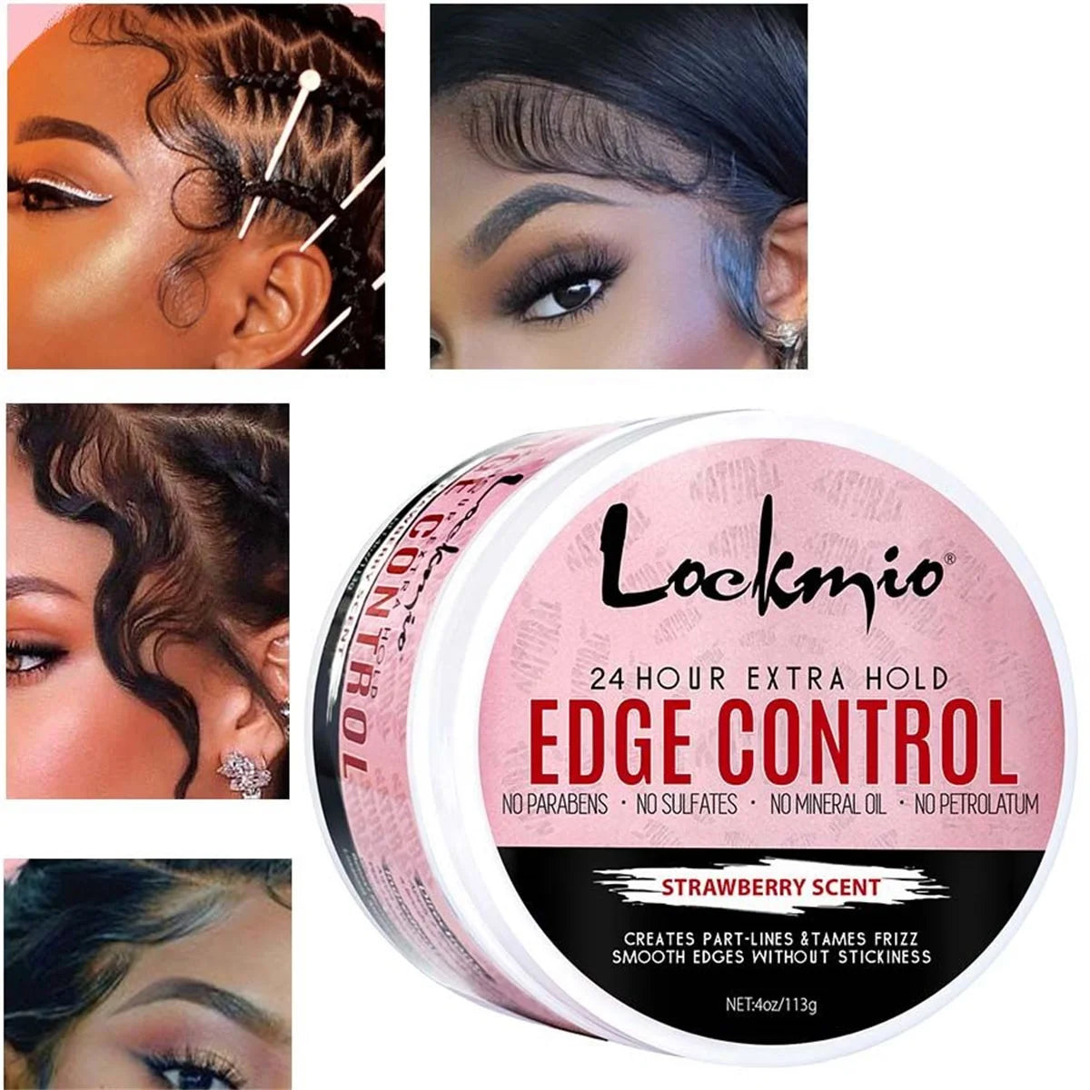 Cire coiffante LOCKMIO 4oz pour femmes, gel fixateur pour franges, crème de finition pour cheveux naturels 4C et perruques, pommade coiffante pour la ligne des cheveux