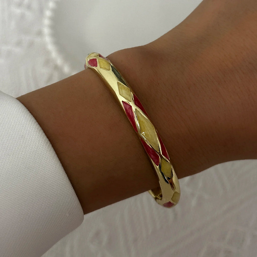 Bracelet élégant en émail goutte d'eau à texture florale pour femme, plaqué or rétro, avec zircon floral et motif œil porte-bonheur, bijou de fête