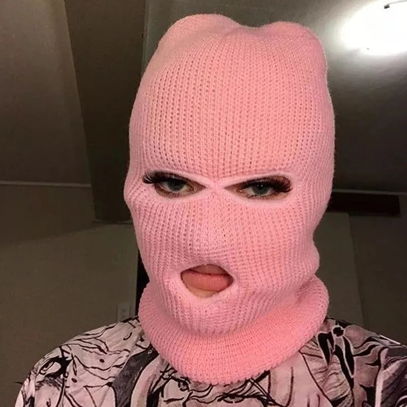 Masque de Ski complet tricoté à 3 trous, cagoule d'hiver, masque complet en tricot chaud pour les Sports de plein air, nouvelle mode