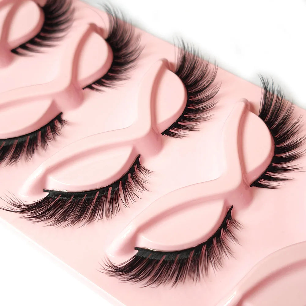 5 paires 3D naturel oeil de chat Faux cils Faux vison Extension de cils Volume léger bande Flexible Faux cils doux